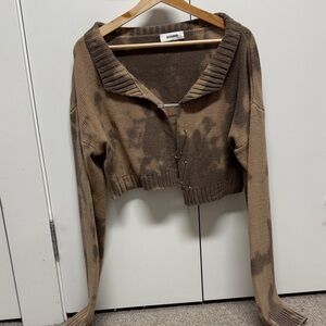 Chic Brown Tie-Dye Cropped Cardigan